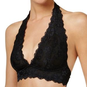 Free People Womens Halter Bralette black lace size M